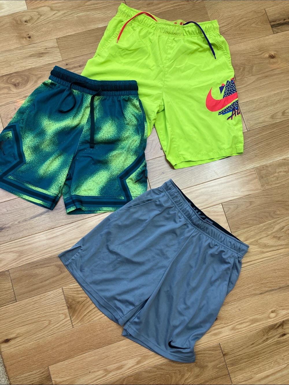 Nike men’s  Athletic Shorts Trio — Neon Yellow, Teal-Green, Gray